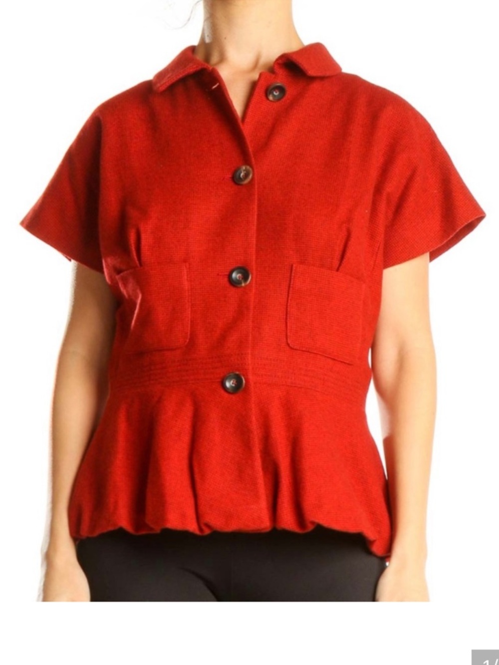 Piazza Sempione Cashmere Short Sleeve Cardigan / Jacket Peplum Red Check IT 44